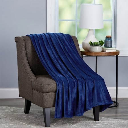 Hastings Home Velvet Throw Oversized Microfiber Velvet Solid Polyester Throw Blanket, Breathable, Midnight Blue 895983ZDL